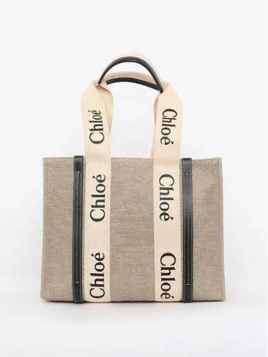 Woody Canvas Medium Tote Bag White Navy - CHLOE - BALAAN 2