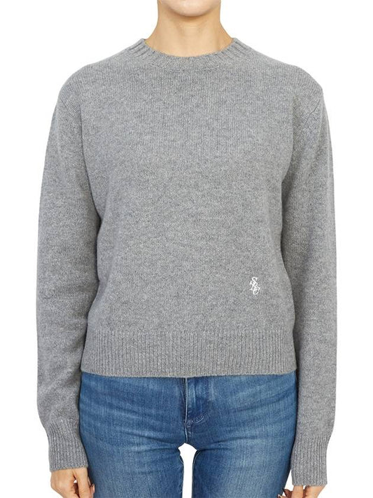 Embroidered Logo Crew Neck Cashmere Knit Top Grey - SPORTY & RICH - BALAAN 2
