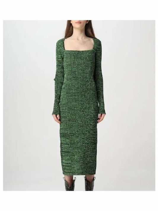Women's Knit Square Neck Midi Dress Kelly Green - GANNI - BALAAN.