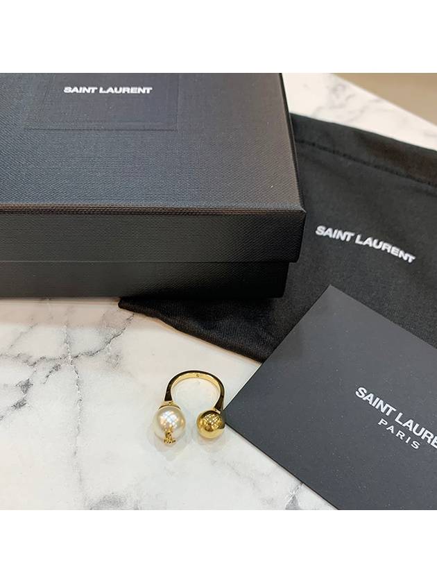 YSL Logo Pearl Ring Aging Brass Gold - SAINT LAURENT - BALAAN 3