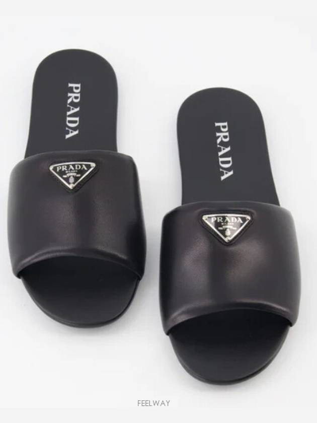 Logo Leather Slide Slippers Black - PRADA - BALAAN 2