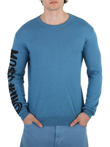 Moschino Men's Light Blue Logo-Print Jumper, Brand Size 46 (US Size 36) - MOSCHINO - BALAAN 1