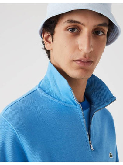 Zip Up Stand Collar Cotton Sweatshirt Blue - LACOSTE - BALAAN 2