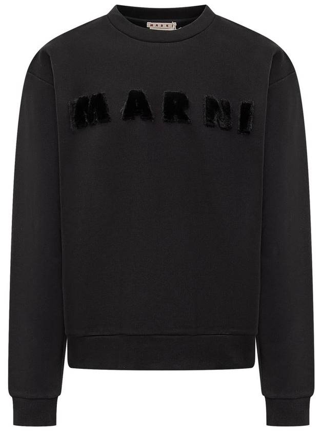 Fur Effect Logo Cotton Sweatshirt Black - MARNI - BALAAN 2