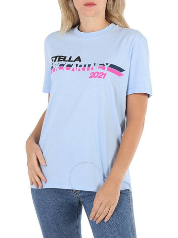 Stella McCartney Ladies Light Blue Moto Logo Print T-shirt, Brand Size 38 - STELLA MCCARTNEY - BALAAN 1