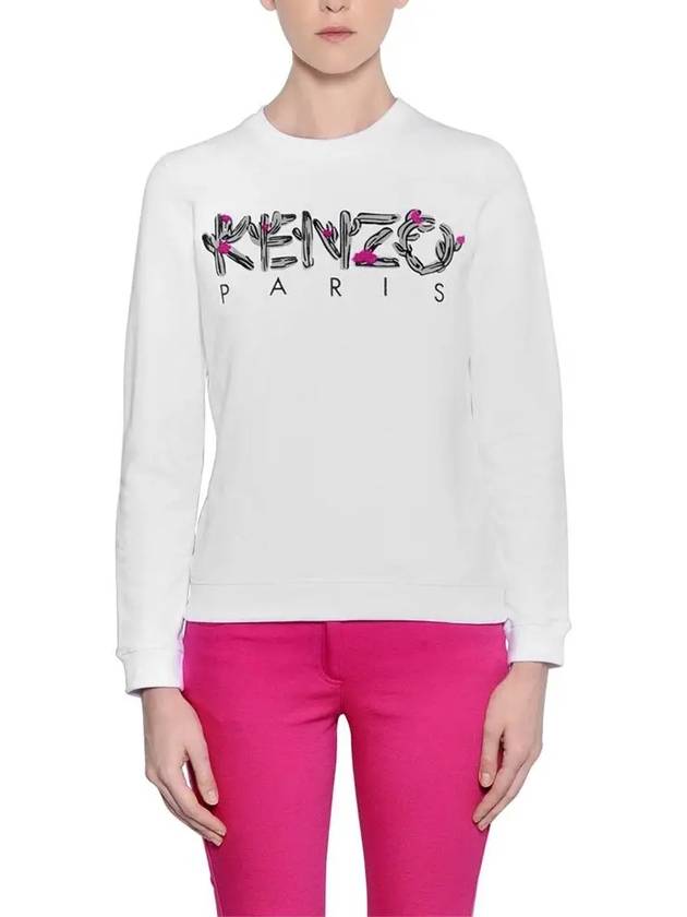 Embroidered Logo Cotton Sweatshirt White - KENZO - BALAAN 4