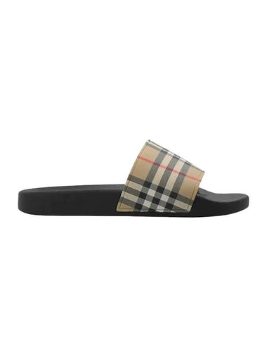 Vintage Check Print Slippers Black Beige - BURBERRY - BALAAN 1