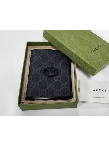 GG Supreme Black Gray Canvas Half Wallet 760188 - GUCCI - BALAAN 1