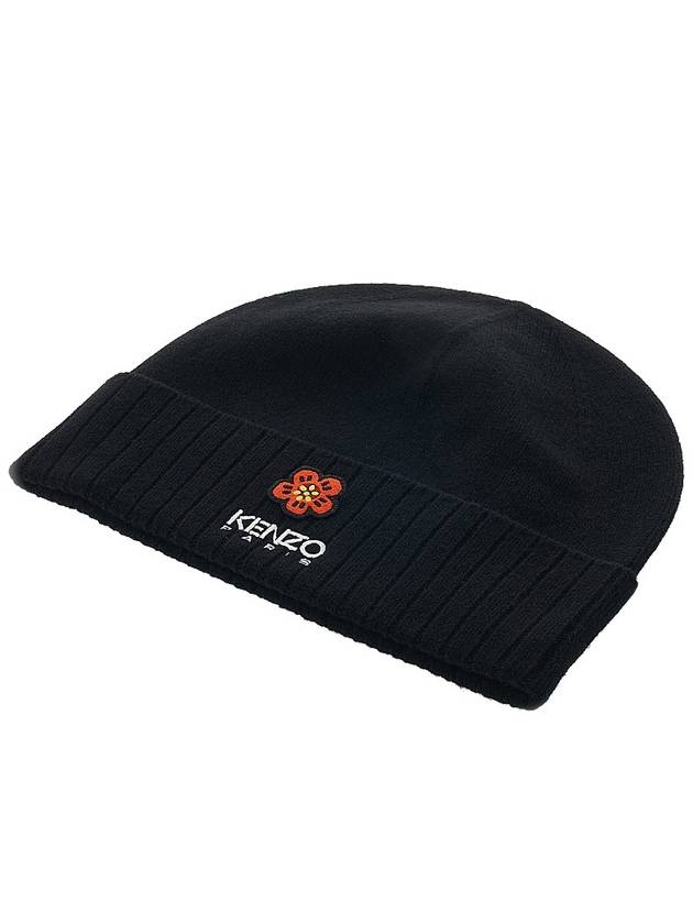 Bokeh Flower Logo Turn-Up Wool Beanie Black - KENZO - BALAAN 4