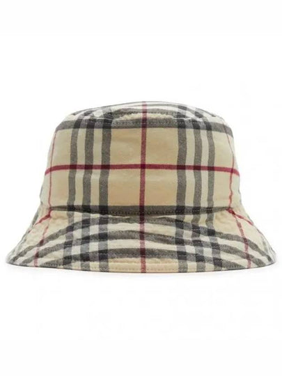 Stone Check Cotton Bucket Hat Beige - BURBERRY - BALAAN 2