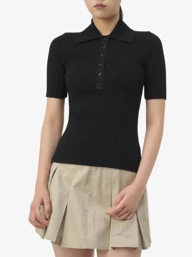 Logo Polo Short Sleeve Knit Top Black - COURREGES - BALAAN 2