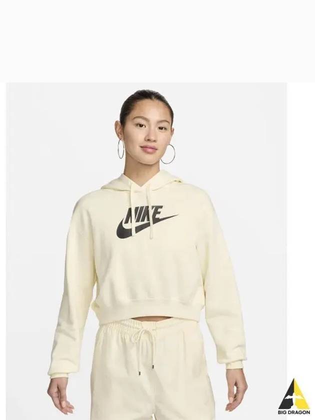 Women's Sportswear Club Fleece Oversized Crop Graphic Hooded Top Cream - NIKE - BALAAN 2