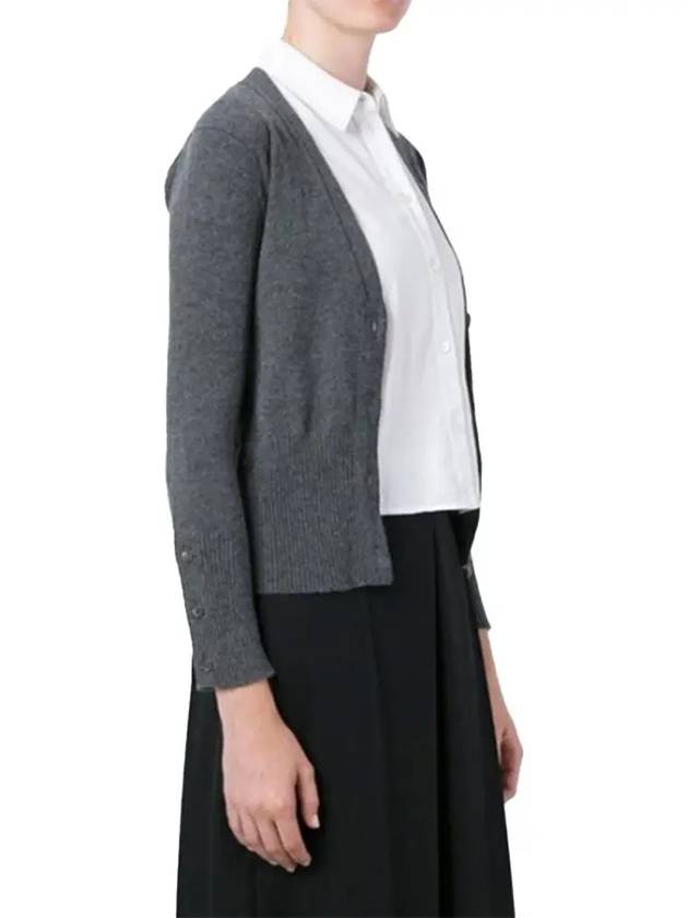 4-Bar V-Neck Cashmere Cardigan Grey - THOM BROWNE - BALAAN 4