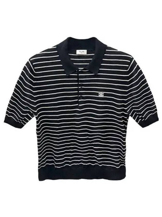 Striped Triomphe Short Sleeve Polo Shirt Black - CELINE - BALAAN 2