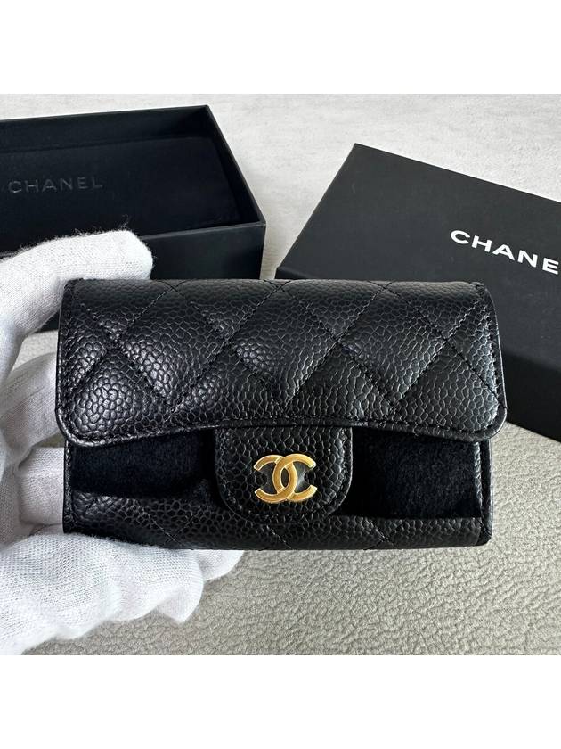 Classic caviar card wallet snap black gold plated - CHANEL - BALAAN 3