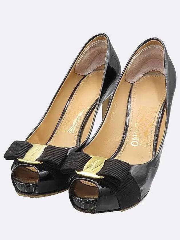 Ferragamo Black Color Patent Leather Vara Open Toe Women s High Heels - SALVATORE FERRAGAMO - BALAAN 5