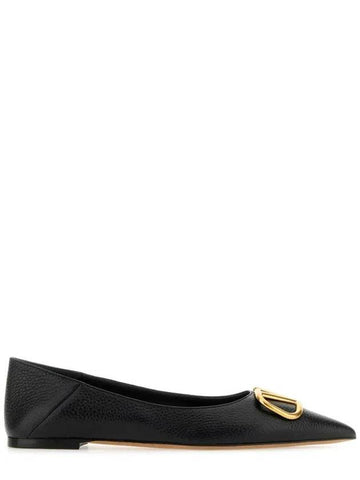 V Logo Pointed Toe Ballerina Flats Black - VALENTINO - BALAAN 1