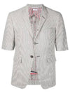 Men's Seersucker Wool Short Sleeve Jacket Medium Grey - THOM BROWNE - BALAAN 2