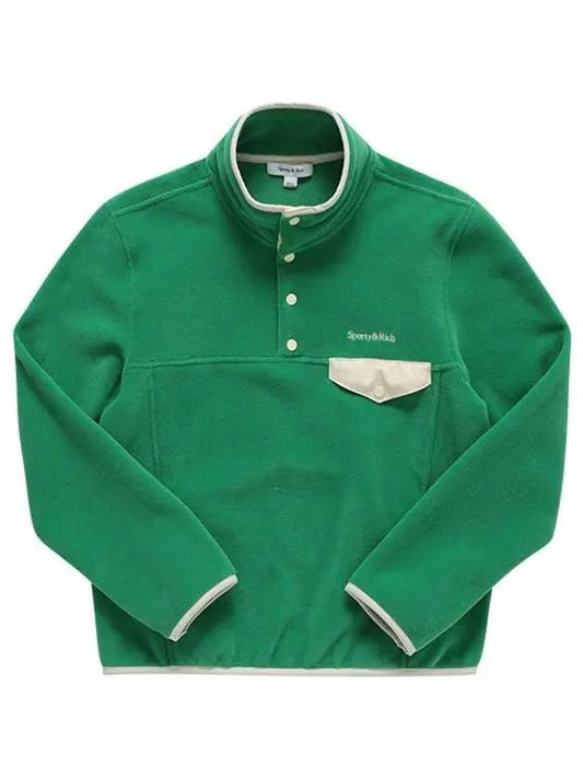 Serif Logo Buttoned Polar Cotton Sweatshirt Cream Green - SPORTY & RICH - BALAAN 1