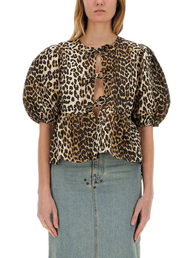 Women's Leopard Print Peplum Blouse - GANNI - BALAAN 2