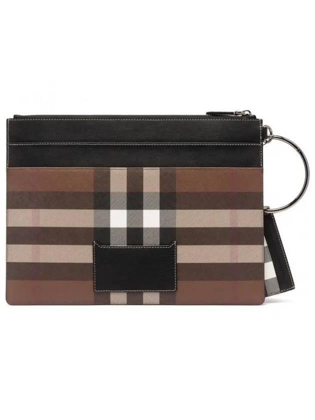 Check Triple Leather Clutch Bag Brown - BURBERRY - BALAAN 3