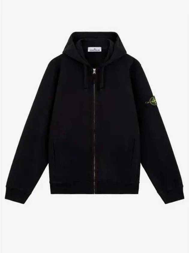 Logo Cotton Zip-Up Hoodie Black - STONE ISLAND - BALAAN 2