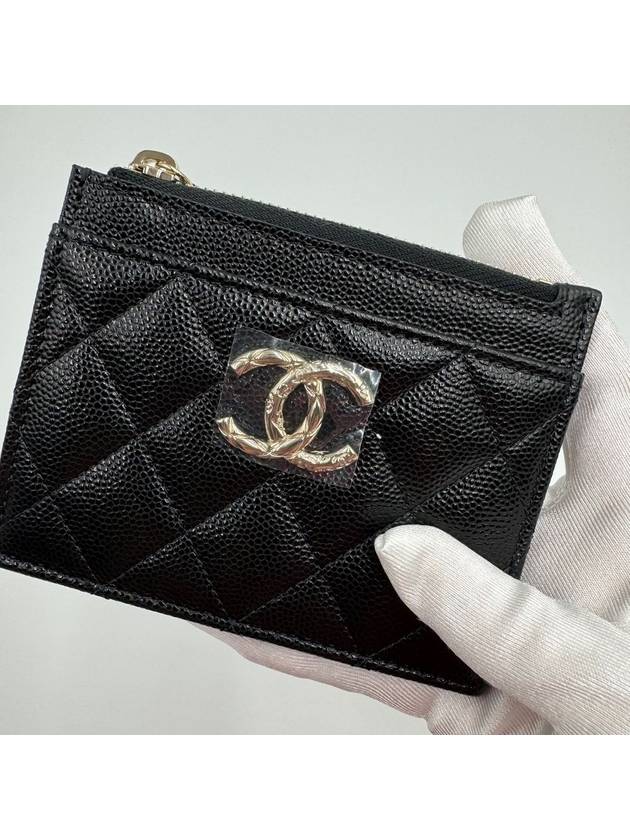 Gold logo caviar card wallet black - CHANEL - BALAAN 8