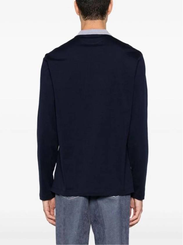 Embroidery Logo Long Sleeve Polo Shirt Navy - BRUNELLO CUCINELLI - BALAAN 4