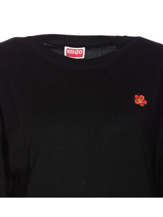 Boke Flower Crest Embroidered Wool Knit Top Black - KENZO - BALAAN 5