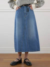 Washed Blue Denim Midi A Line Skirt Blue - NOIRER FOR WOMEN - BALAAN 3