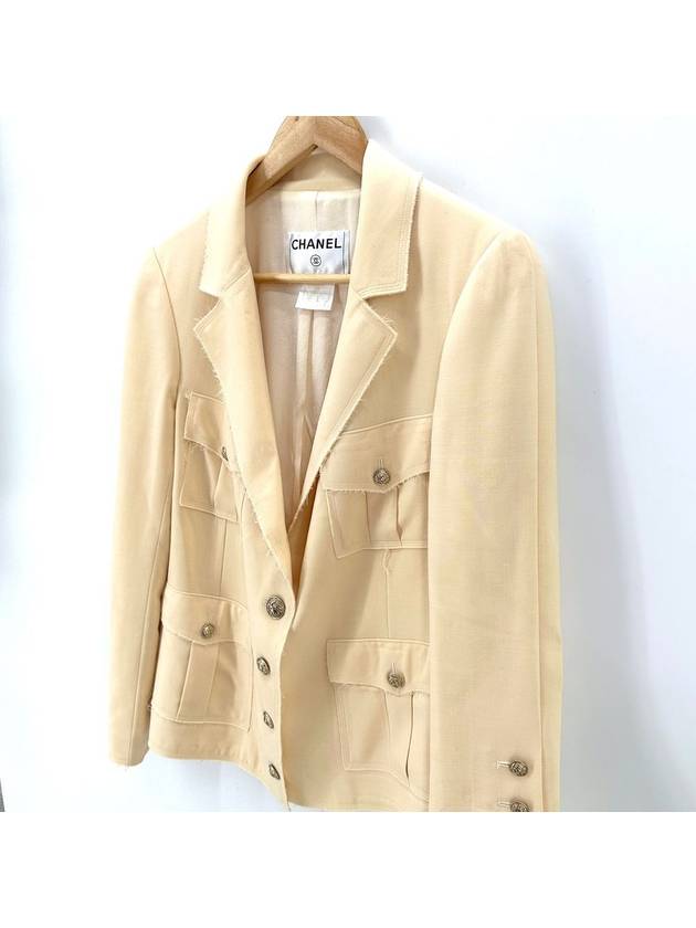 CC logo gold button silk linen jacket - CHANEL - BALAAN 3