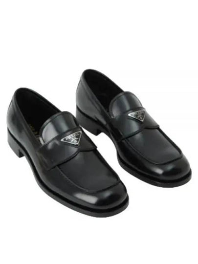 Men's Triangle Logo Leather Loafers Black - PRADA - BALAAN 2