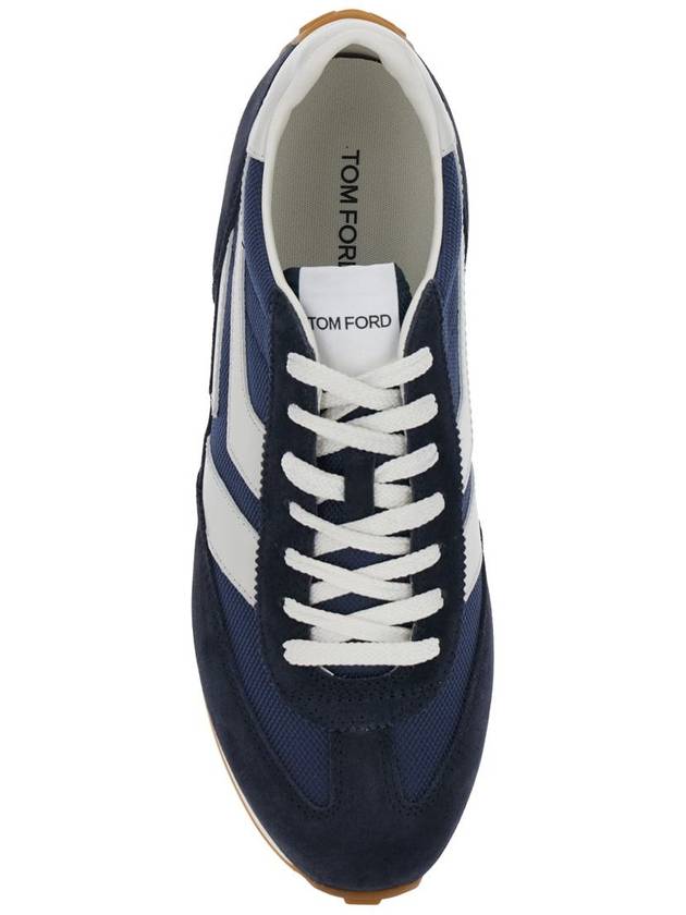 'Mick' Blue Sneakers With Logo Patch On The Tongue And Cotrasting Heel With Logo In Leather Man - TOM FORD - BALAAN 4