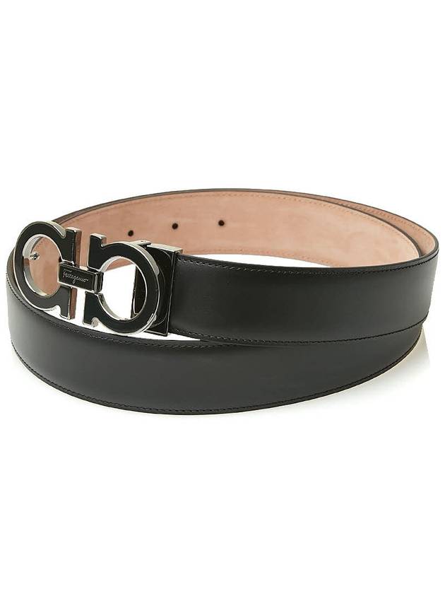 Gancini Metal Logo Leather Belt Black - SALVATORE FERRAGAMO - BALAAN 3