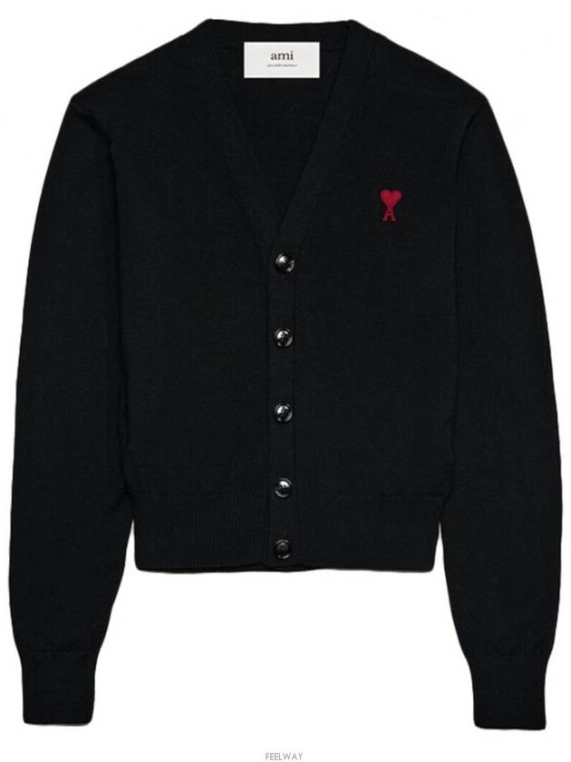 Heart Logo Wool Cardigan Black - AMI - BALAAN 5