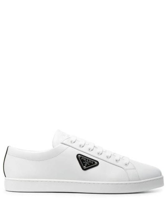 Brushed Leather Low Top Sneakers White Black - PRADA - BALAAN 1