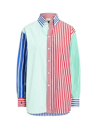 Striped Curved Hem Poplin Shirt - POLO RALPH LAUREN - BALAAN 1