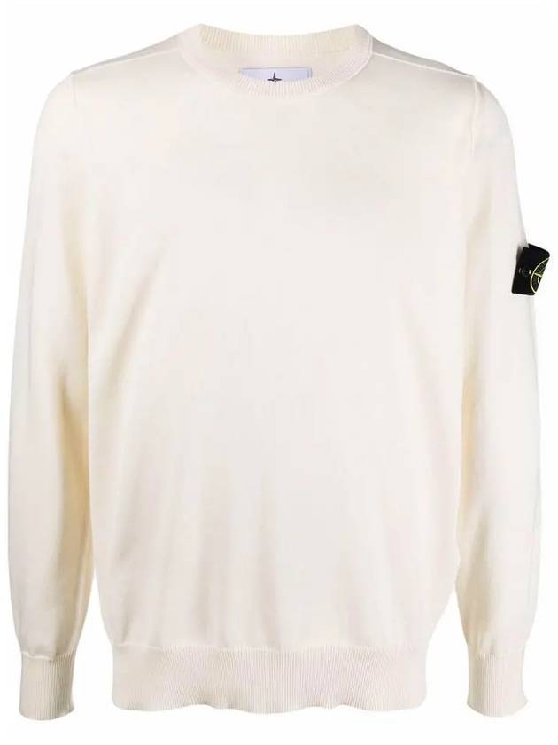 Wappen Patch Crew Neck Soft Cotton Knit Top Ivory - STONE ISLAND - BALAAN 2