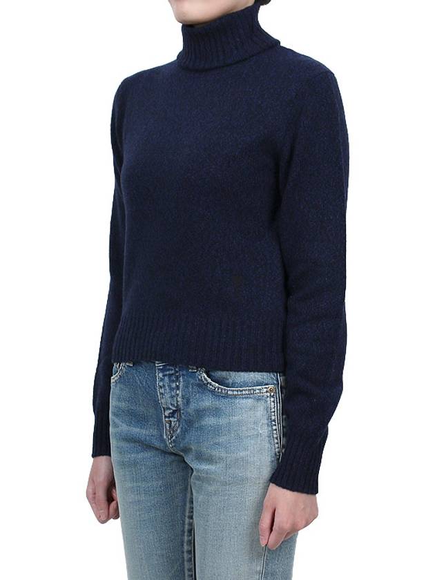 Embroidered Logo Cashmere Wool Turtleneck Blue - AMI - BALAAN 4