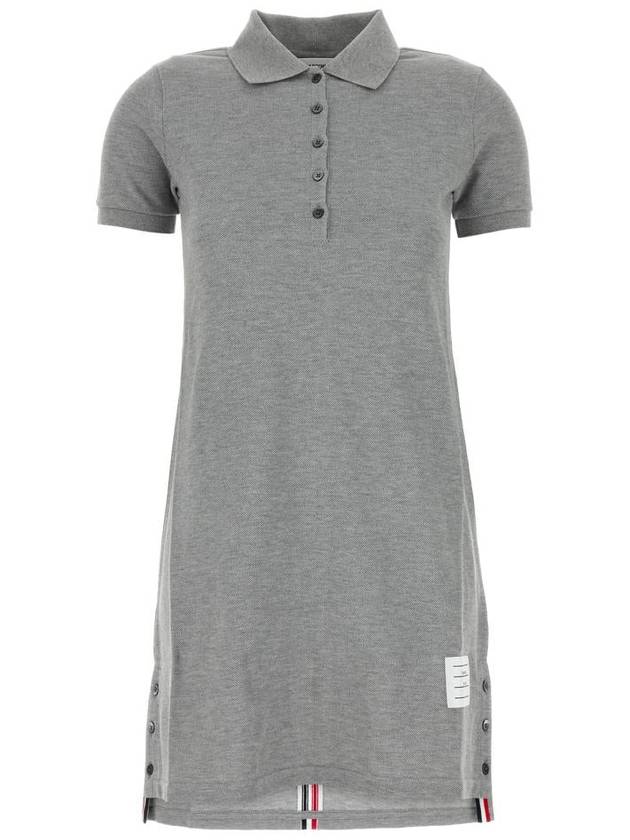 Classic Cotton Pique Center Back Stripe A-Line Short Sleeve Polo Shirt Short Dress Grey - THOM BROWNE - BALAAN 2