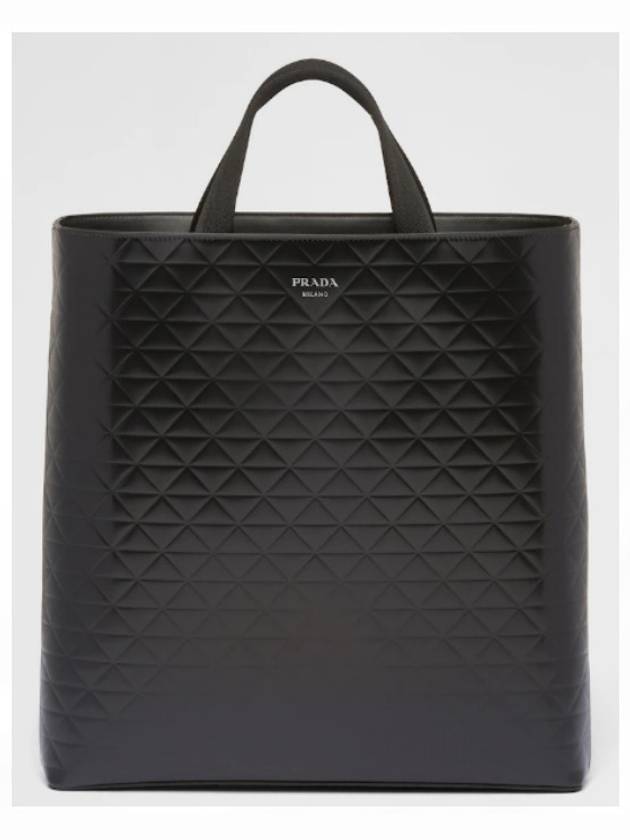 logo brushed leather tote bag black - PRADA - BALAAN 3