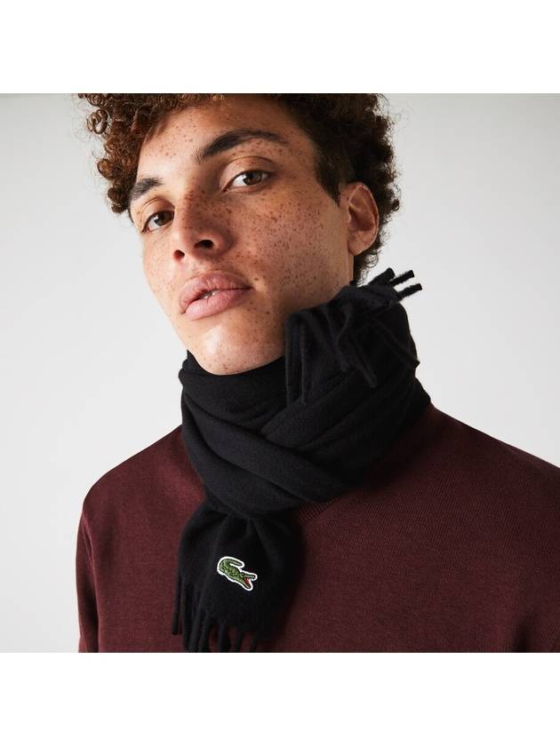 Wool Felt Cashmere Muffler Black - LACOSTE - BALAAN 3