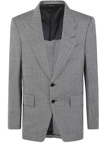 Tom Ford Wool Silk Linen Herringbone Shelton Jacket Clothing - TOM FORD - BALAAN 1