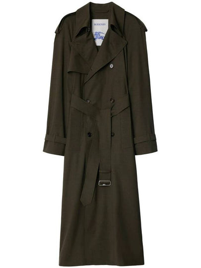 Double-Breasted Stretch Wool Trench Coat Military - BURBERRY - BALAAN 2