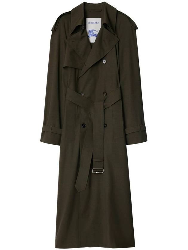 Double-Breasted Stretch Wool Trench Coat Military - BURBERRY - BALAAN 2