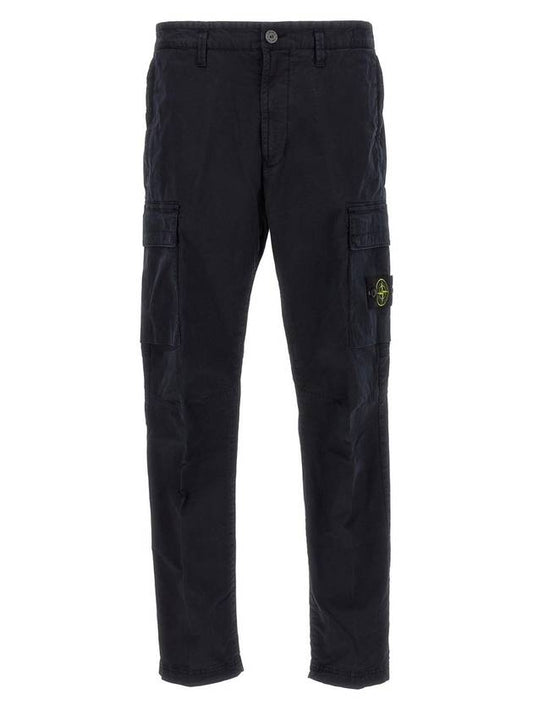 Stretch Cotton Gabardine Garment Dyed Cargo Straight Pants Navy - STONE ISLAND - BALAAN 1