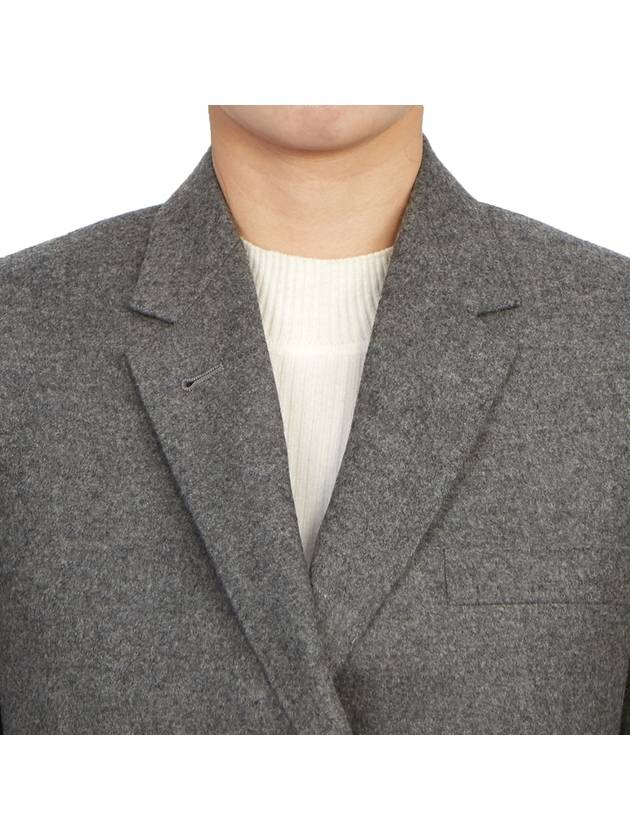 Women's Flannel Sports Wool Double Coat Medium Grey - THOM BROWNE - BALAAN 6