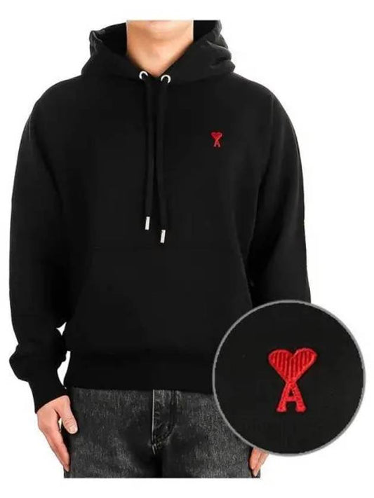 Heart Logo Cotton Hoodie Black - AMI - BALAAN 2