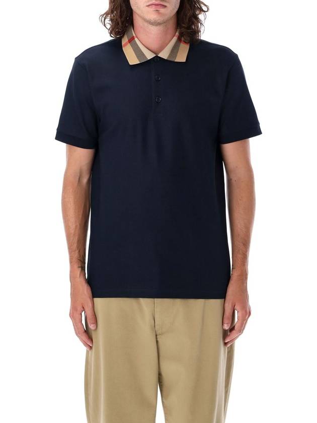 Check Collar Cotton Polo Shirt Navy - BURBERRY - BALAAN 2