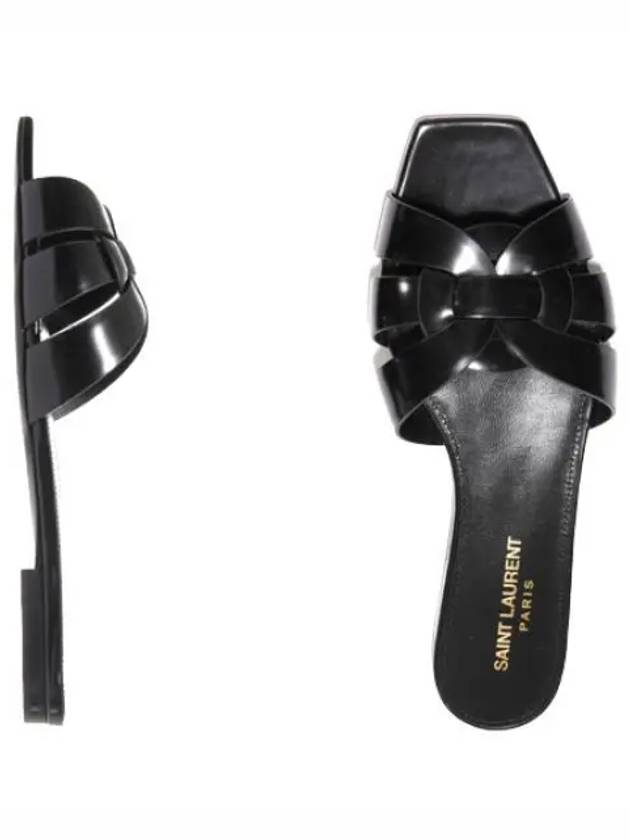 Tribute Flat Mule Glossy Leather Women s Sandals - SAINT LAURENT - BALAAN 1